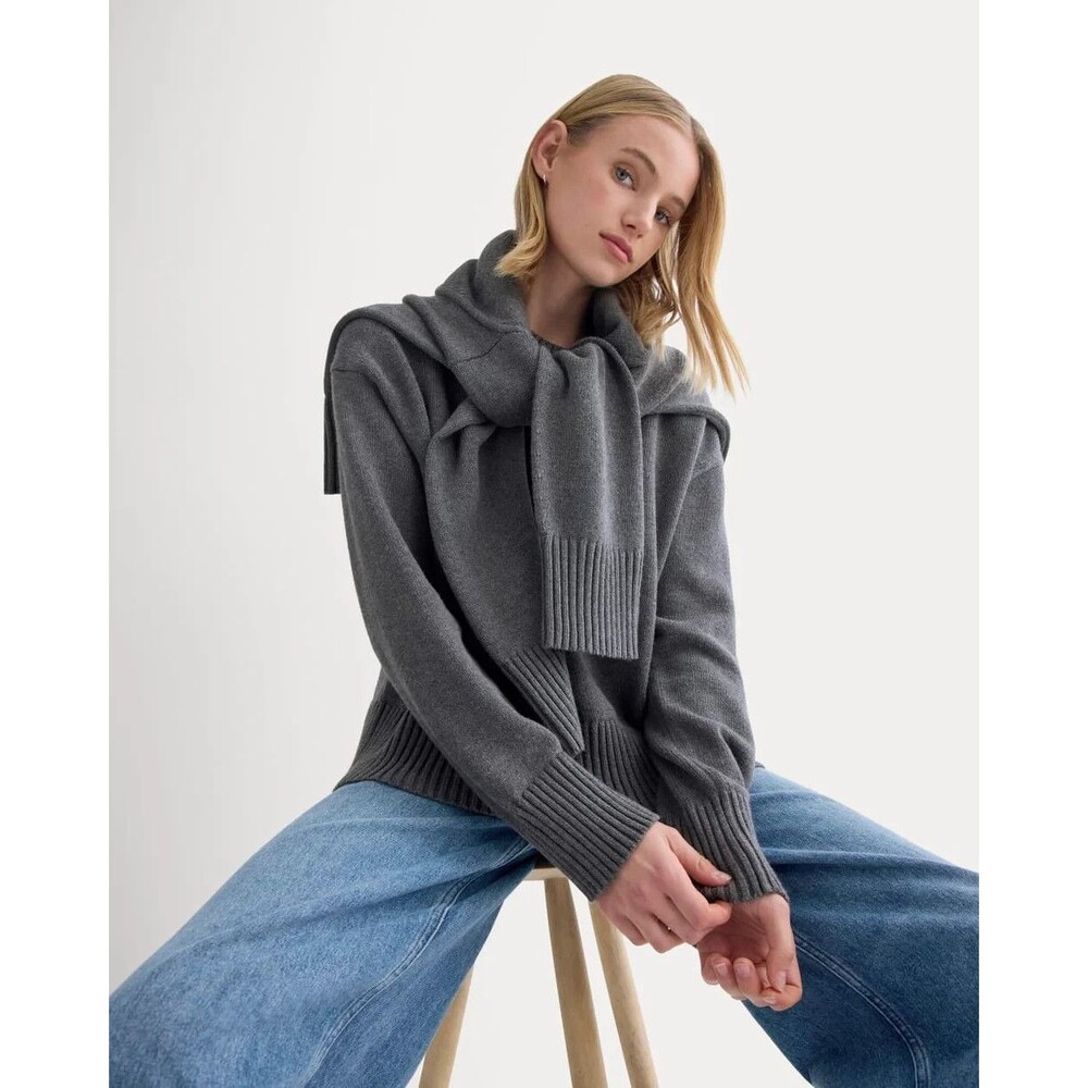 EVERLANE The Boxy Sweater in Everyday Cotton XXL Gray Organic Drop Shldr NWT B42